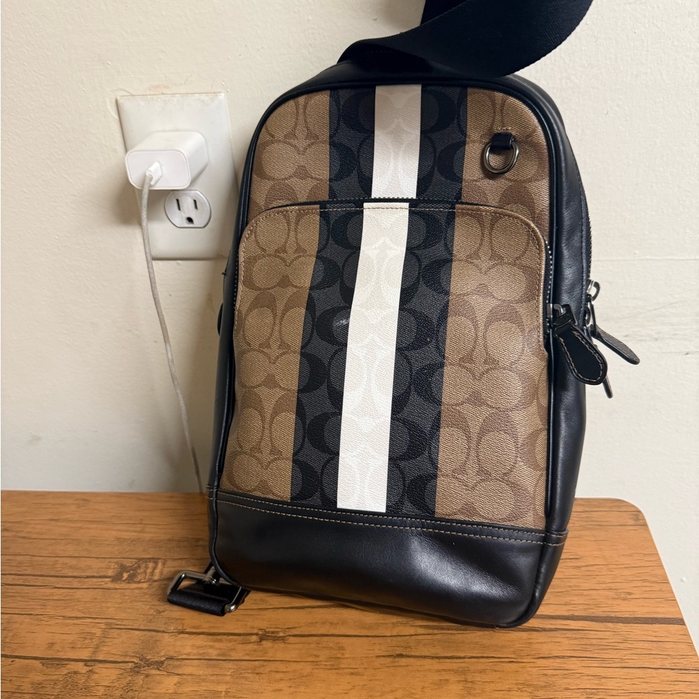Coach Brown and Black Men's Crossbody Bag